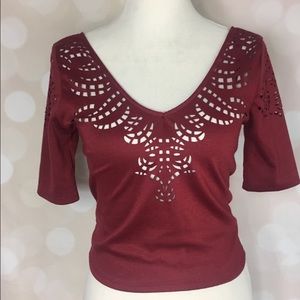 Kimchi blue red cutout crop top v-neck red small